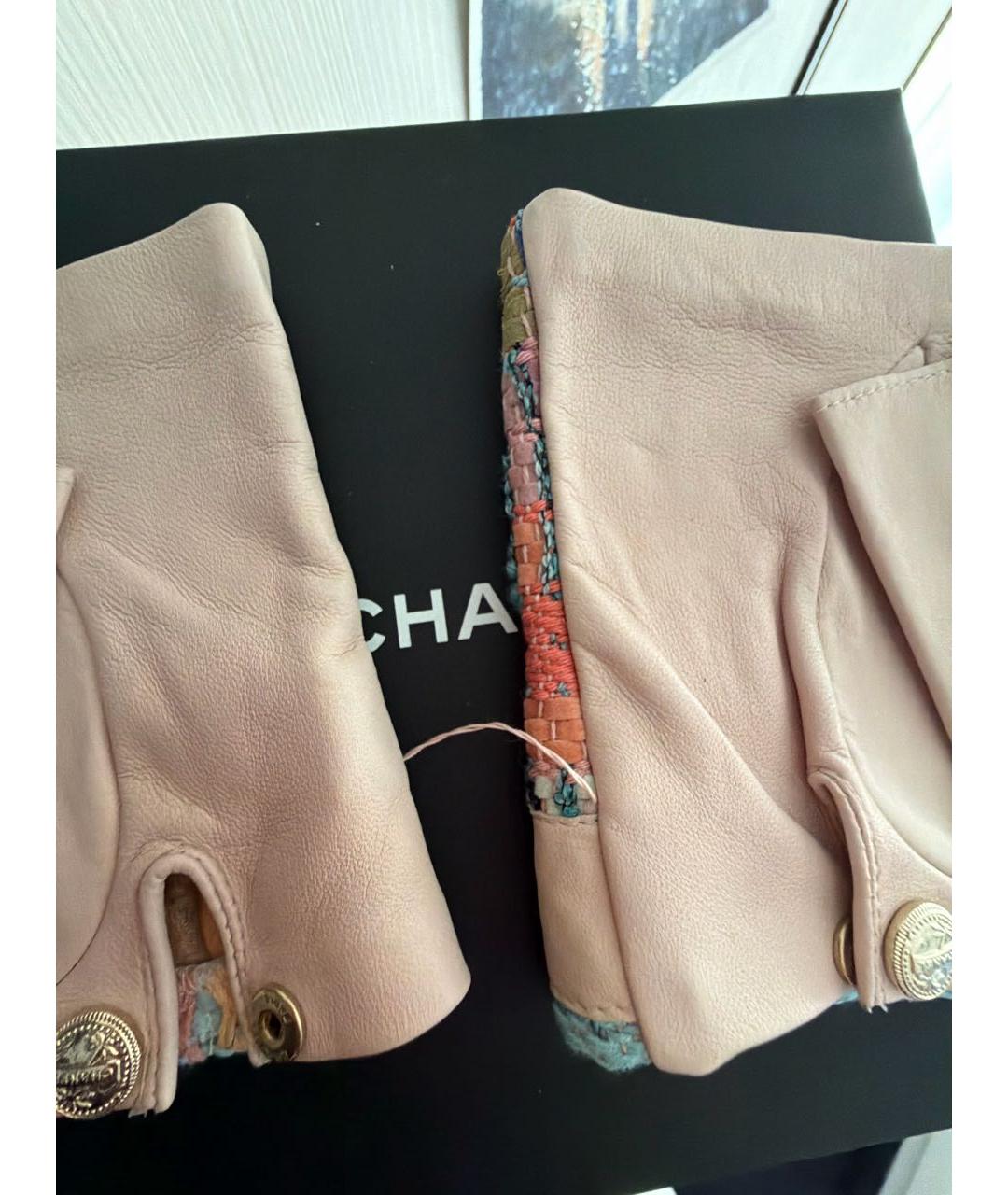 CHANEL Розовые кожаные митенки, фото 4