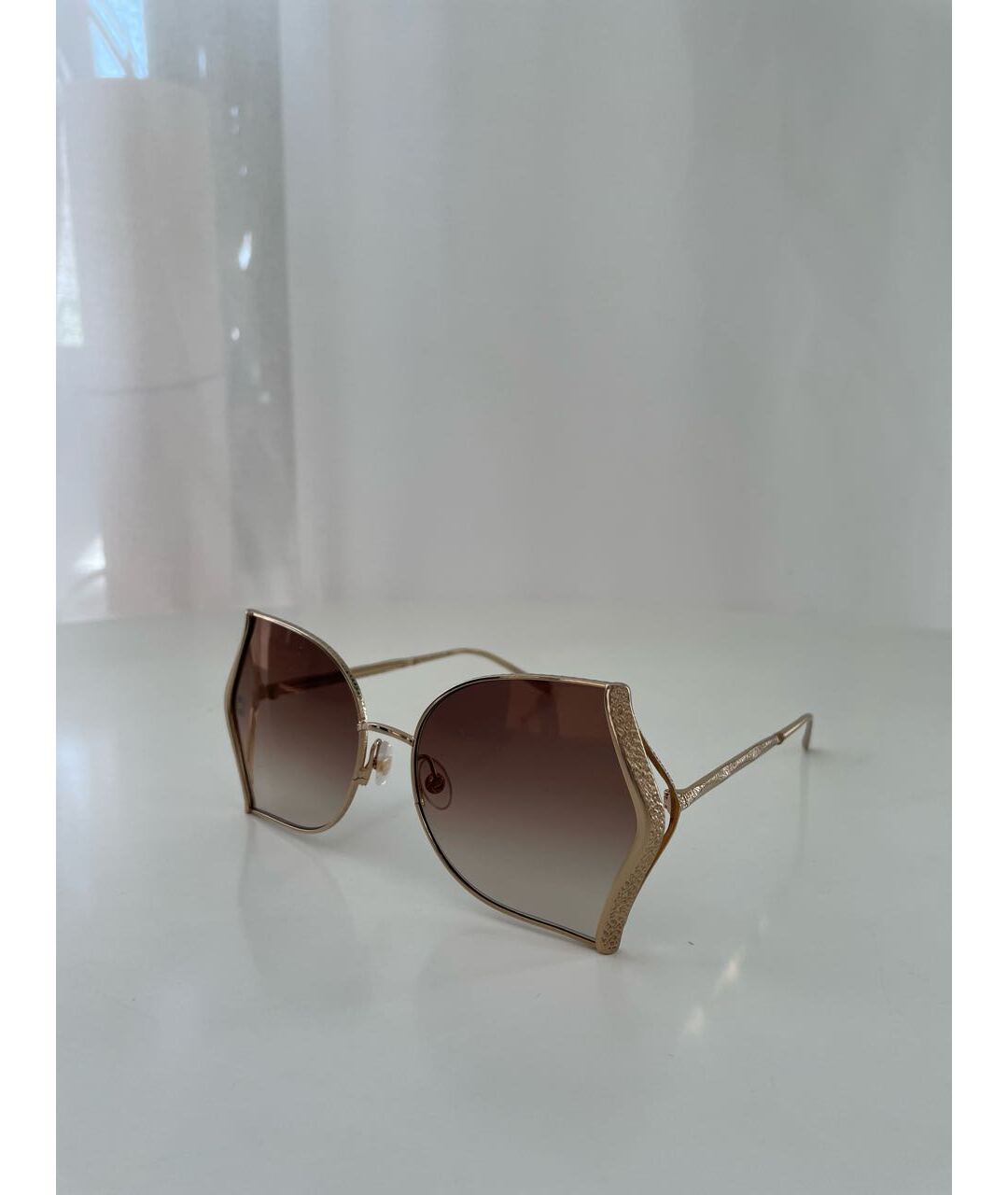 ELIE SAAB Коричневые металлические солнцезащитные очки, фото 2