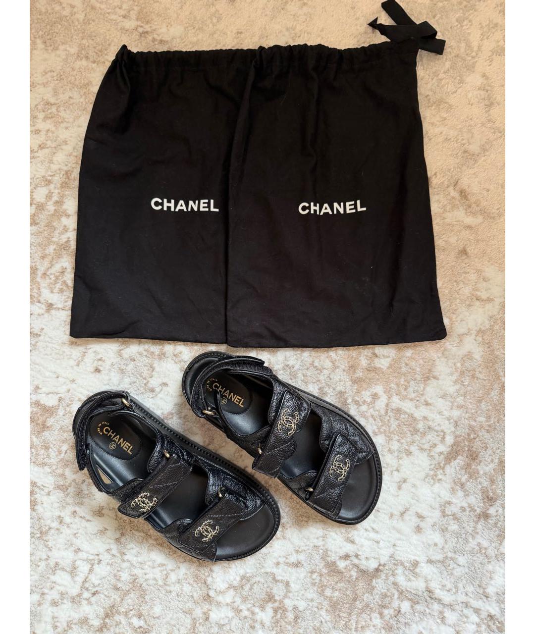 CHANEL Черные кожаные сандалии, фото 4