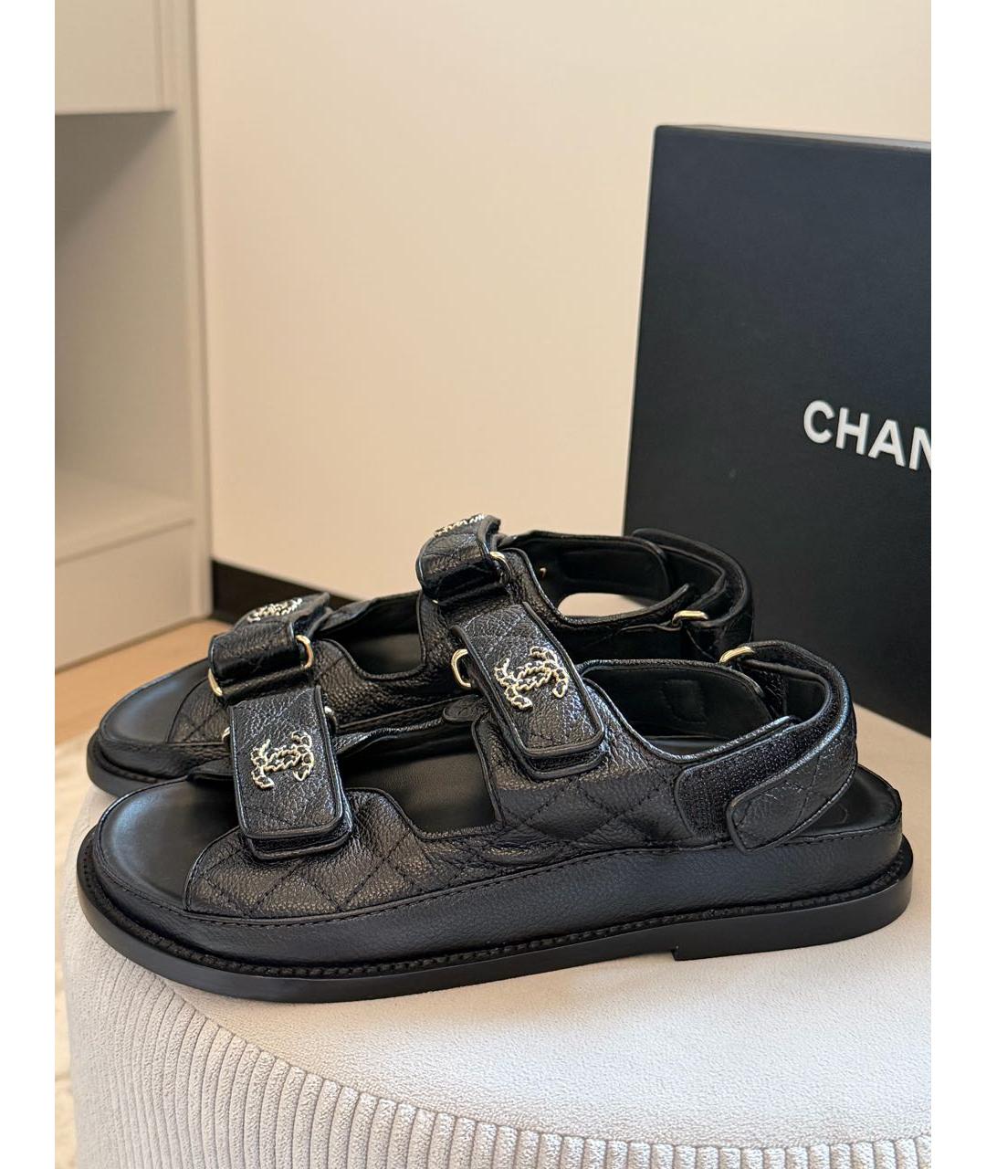 CHANEL Черные кожаные сандалии, фото 7