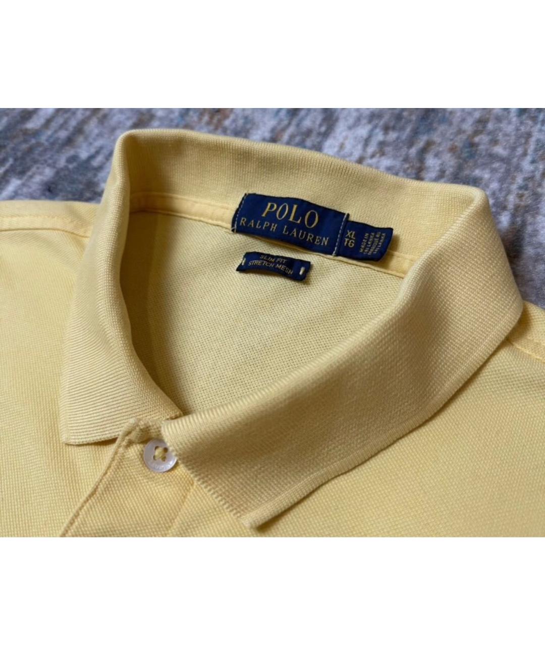 POLO RALPH LAUREN Желтое хлопко-эластановое поло с коротким рукавом, фото 3