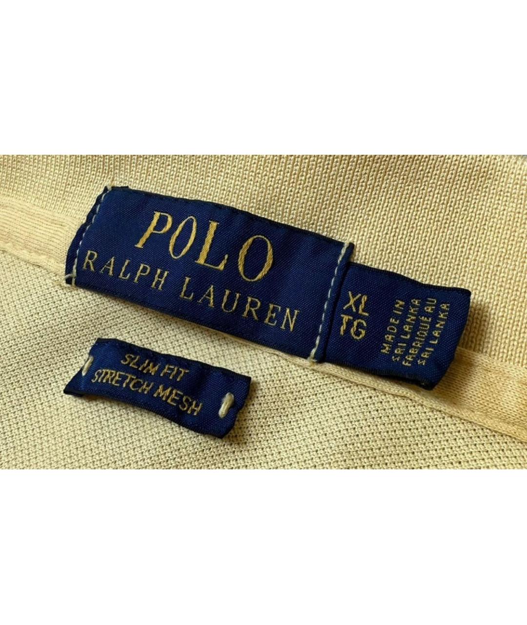 POLO RALPH LAUREN Желтое хлопко-эластановое поло с коротким рукавом, фото 4