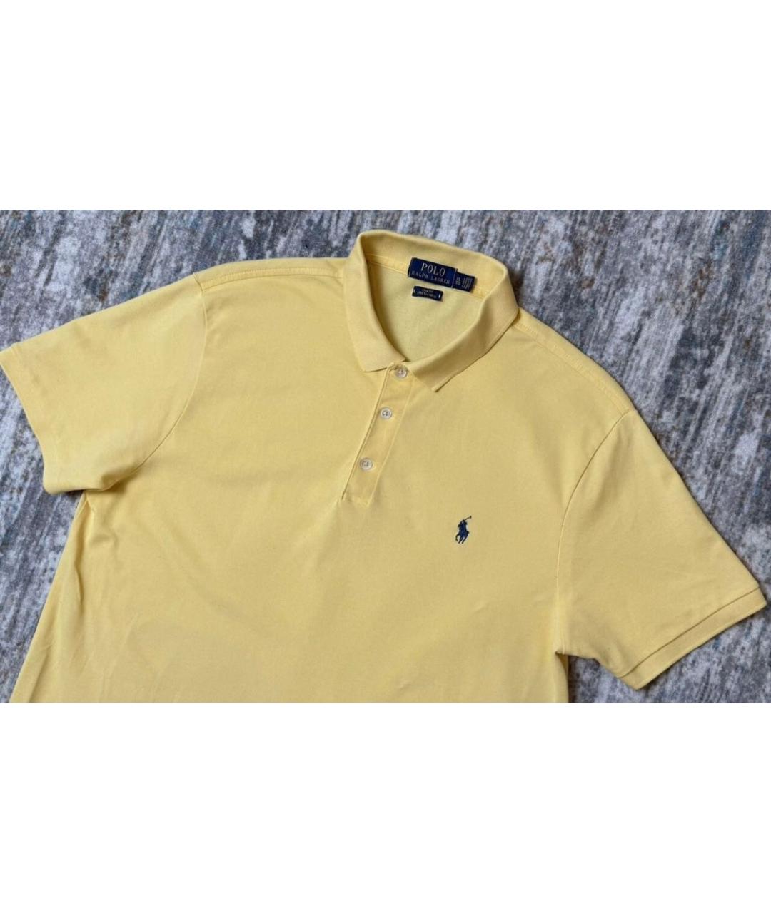 POLO RALPH LAUREN Желтое хлопко-эластановое поло с коротким рукавом, фото 2