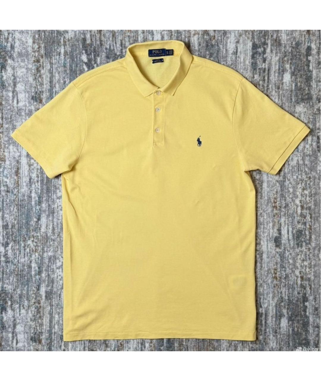 POLO RALPH LAUREN Желтое хлопко-эластановое поло с коротким рукавом, фото 8