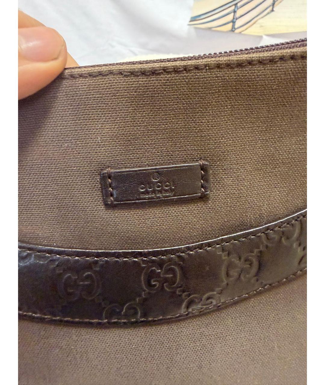 GUCCI Коричневая тканевая сумка с короткими ручками, фото 2