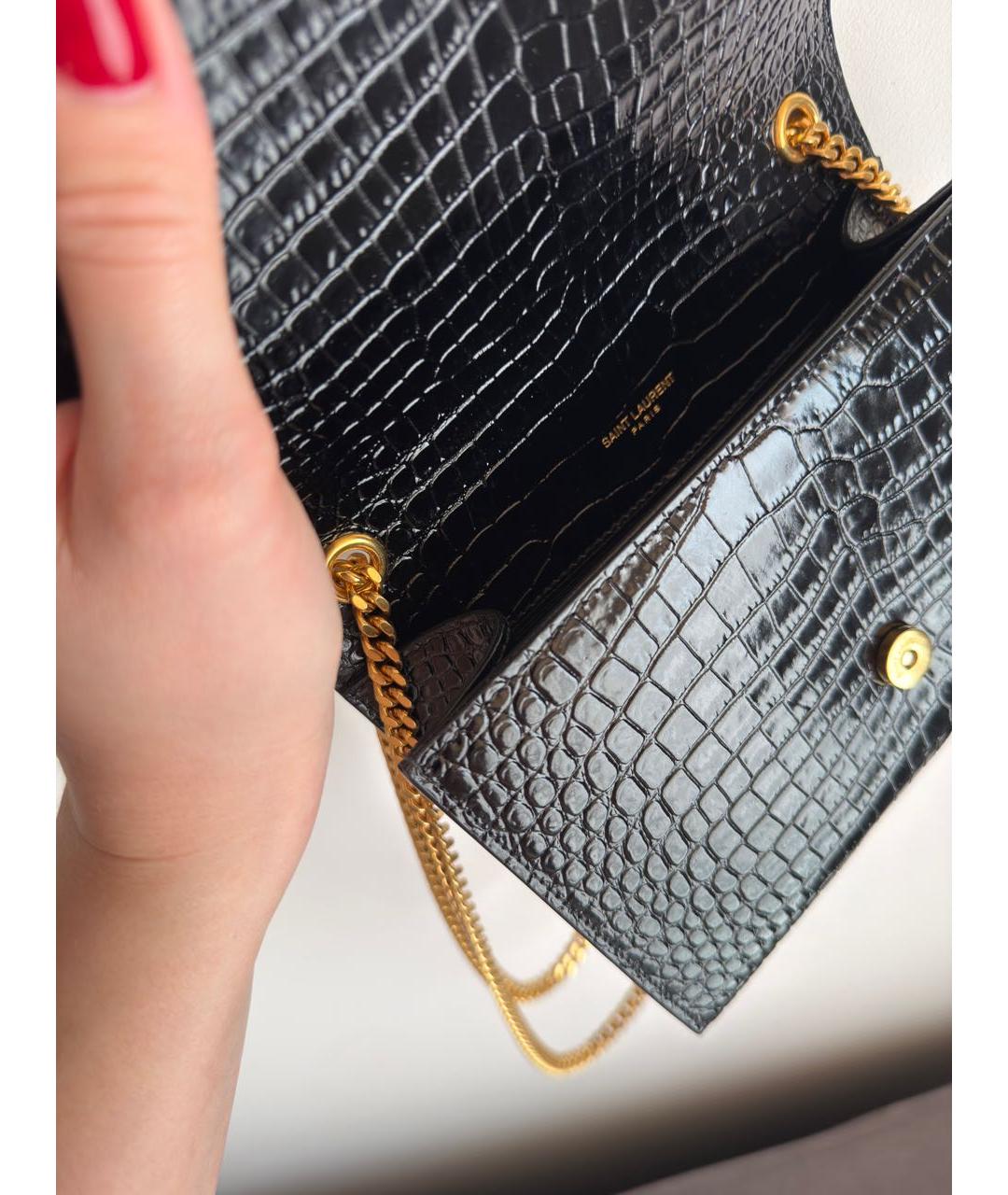 SAINT LAURENT Черная сумка через плечо из лакированной кожи, фото 4