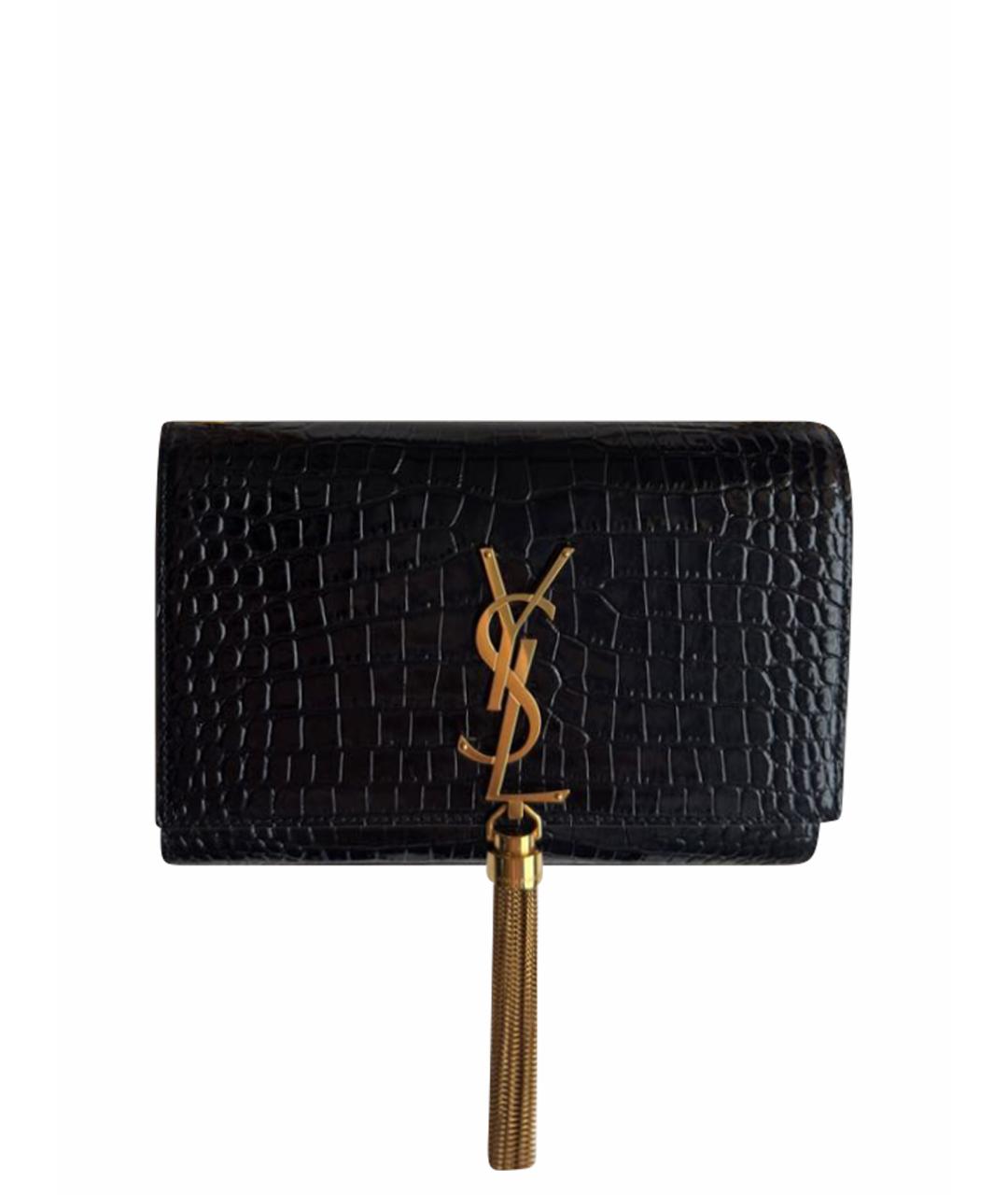SAINT LAURENT Черная сумка через плечо из лакированной кожи, фото 1