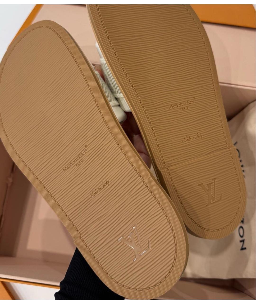 LOUIS VUITTON Бежевые кожаные шлепанцы, фото 4