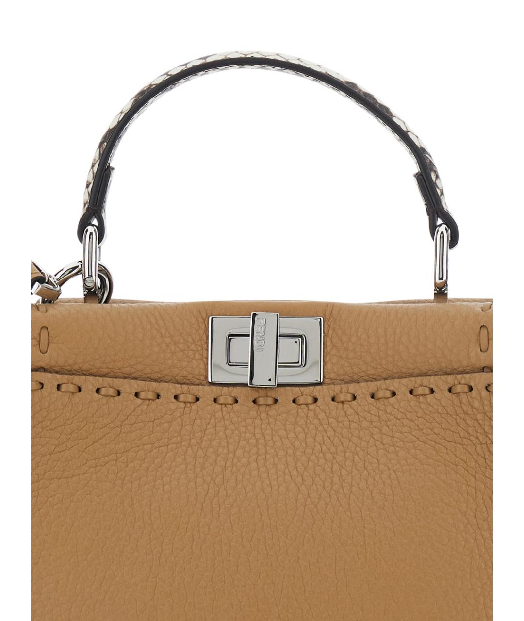 FENDI Бежевая кожаная сумка тоут, фото 3