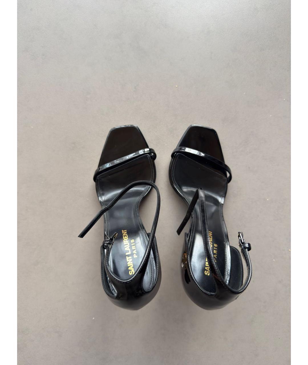 SAINT LAURENT Черные босоножки из лакированной кожи, фото 3