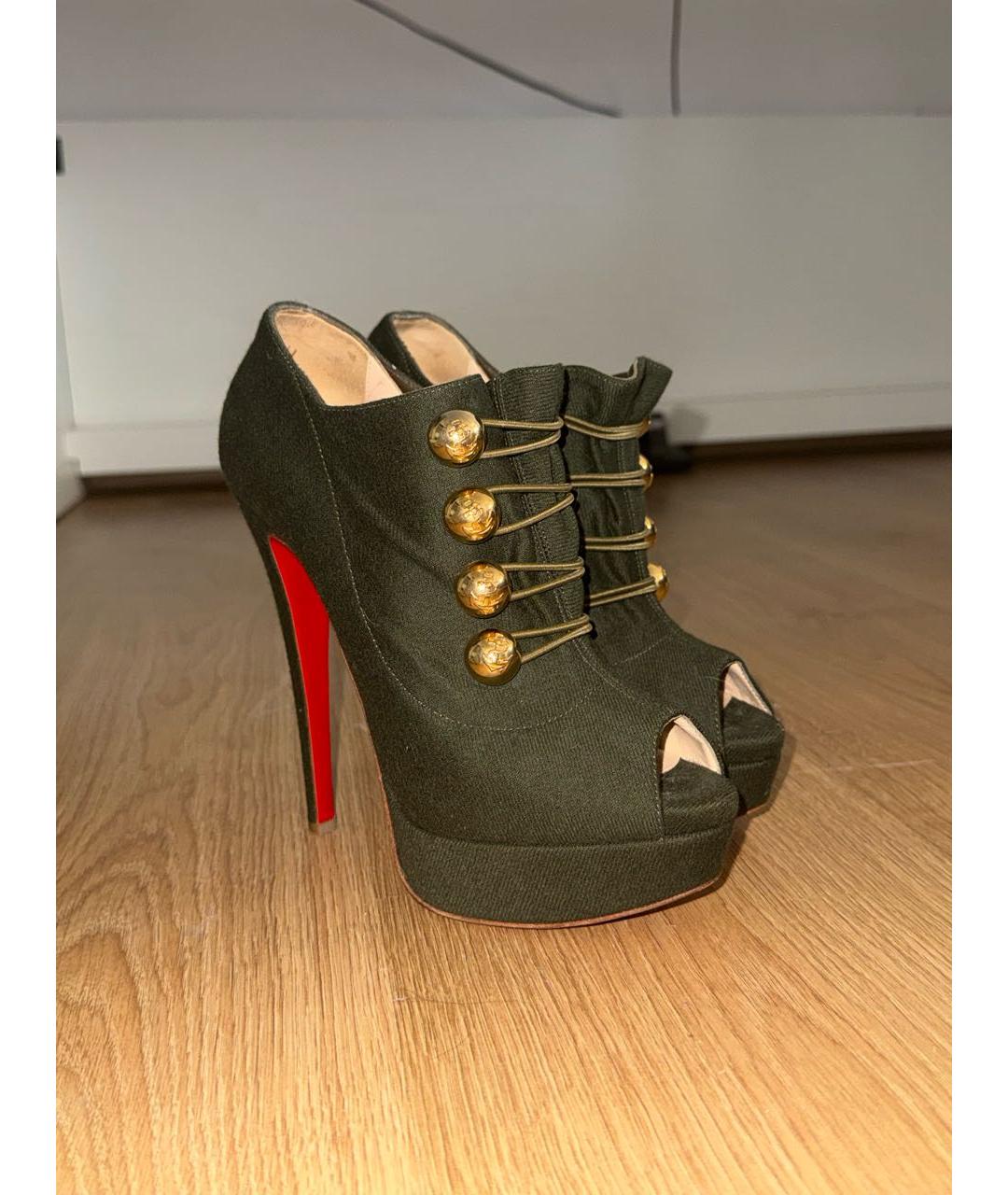 CHRISTIAN LOUBOUTIN Хаки текстильные ботильоны, фото 2