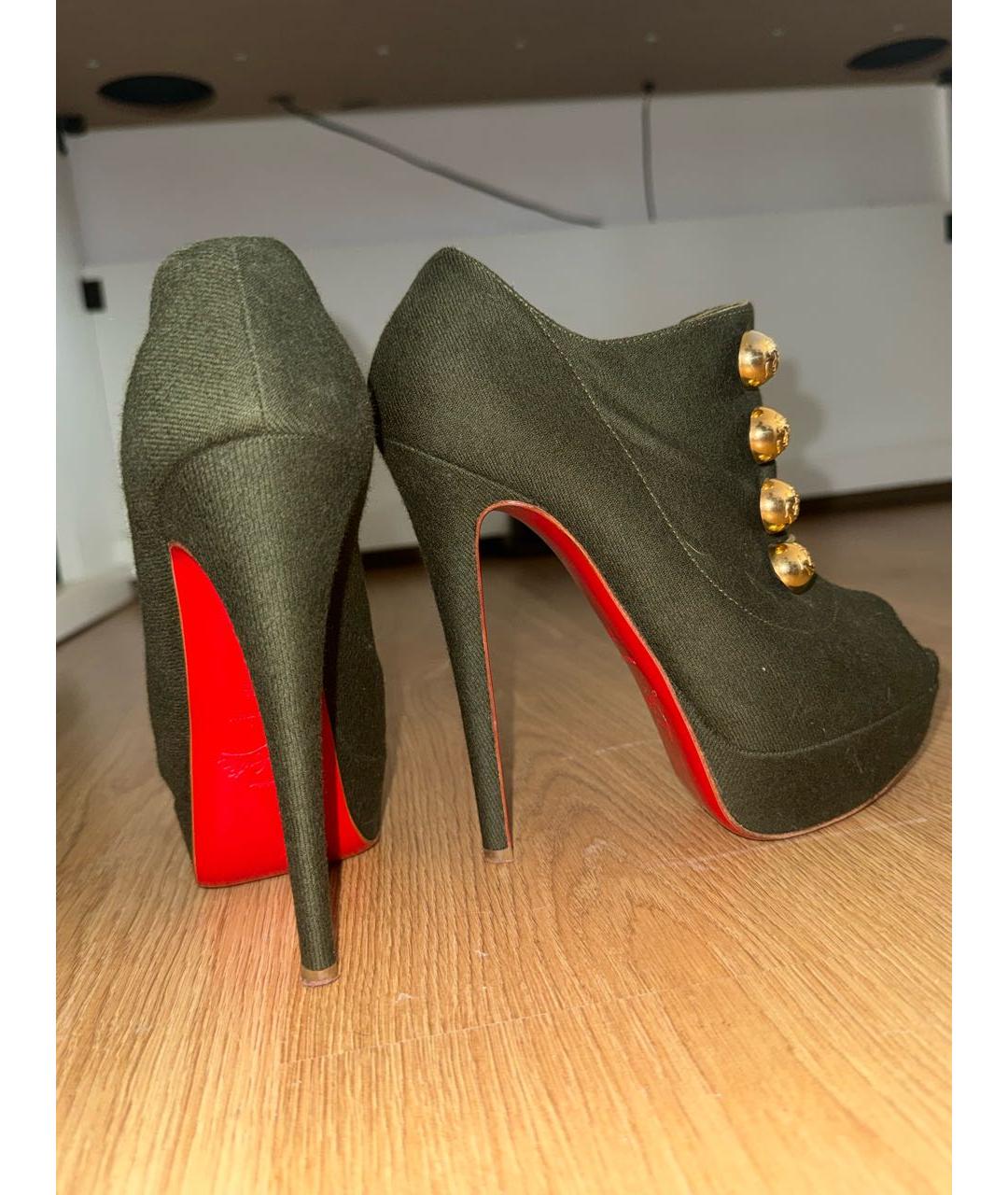 CHRISTIAN LOUBOUTIN Хаки текстильные ботильоны, фото 5