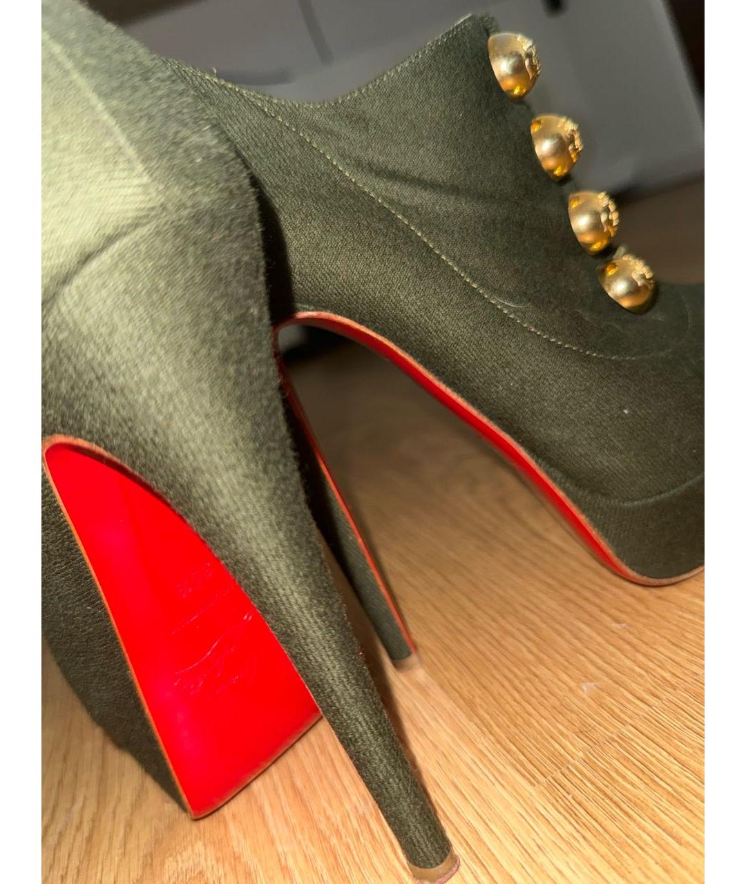 CHRISTIAN LOUBOUTIN Хаки текстильные ботильоны, фото 4