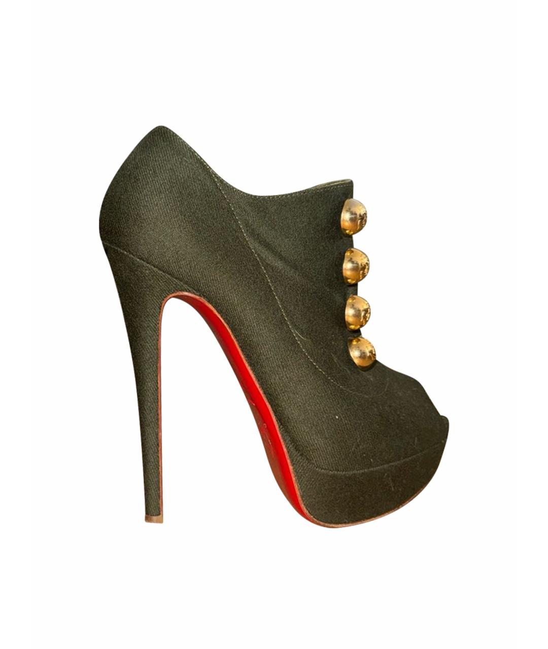 CHRISTIAN LOUBOUTIN Хаки текстильные ботильоны, фото 1