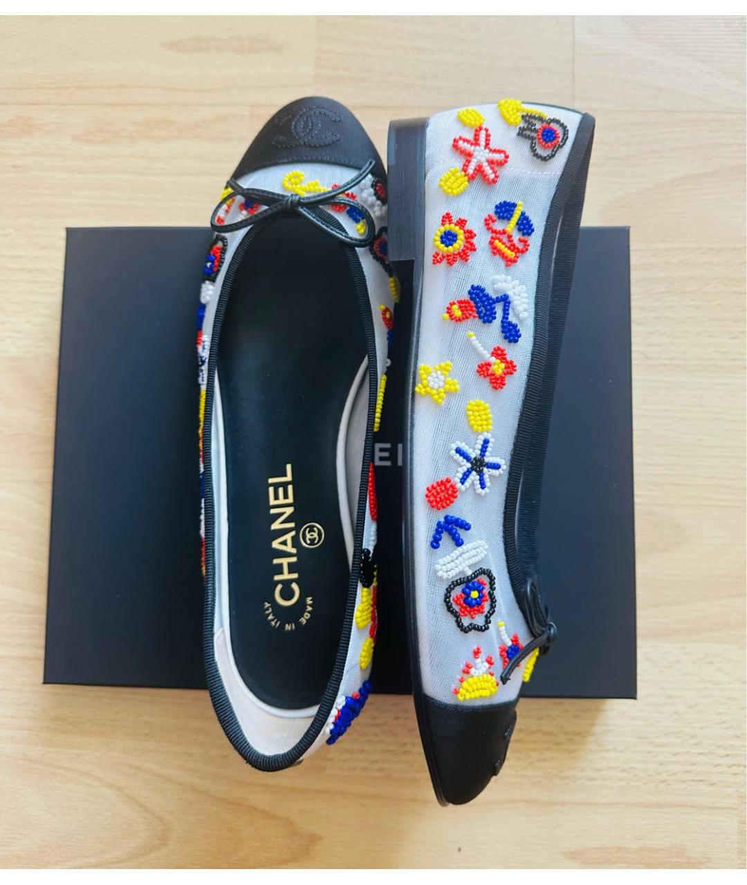 CHANEL Белые текстильные балетки, фото 2