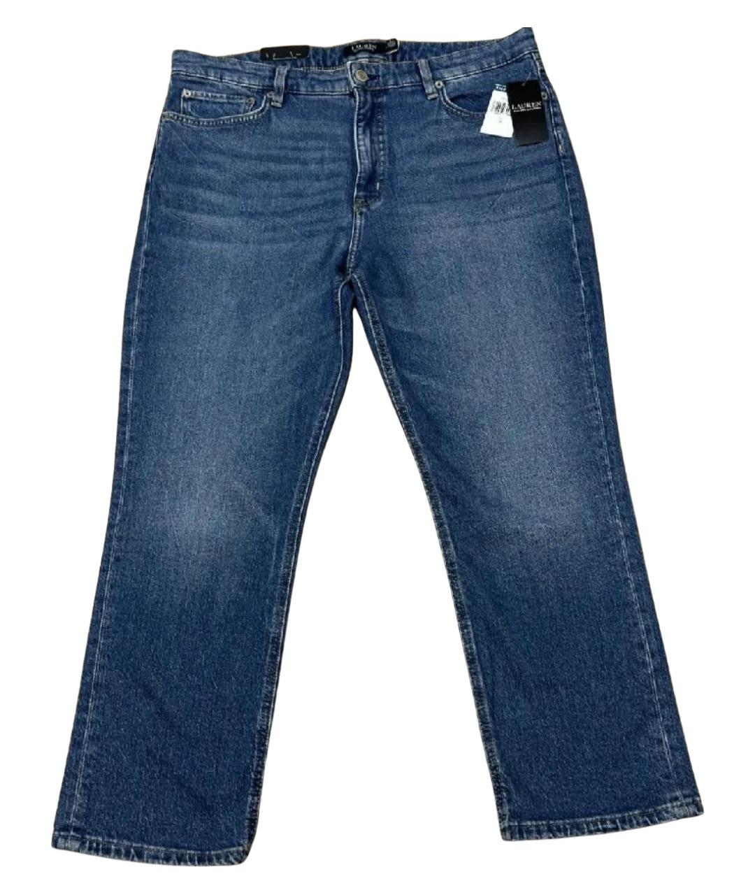 RALPH LAUREN Синие хлопко-эластановые прямые джинсы, фото 1