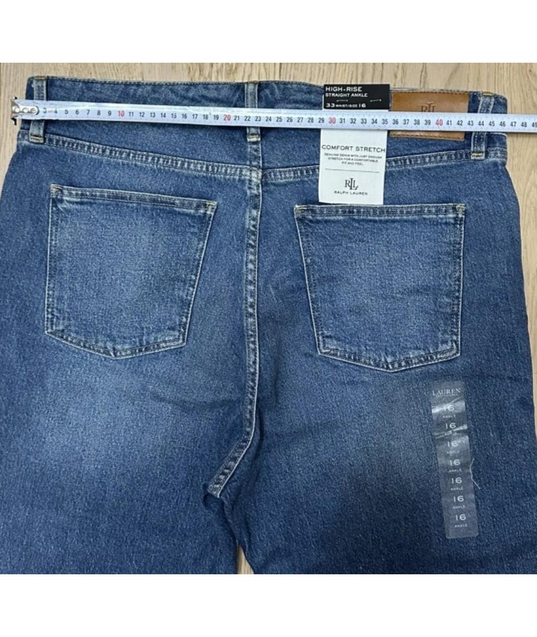RALPH LAUREN Синие хлопко-эластановые прямые джинсы, фото 8