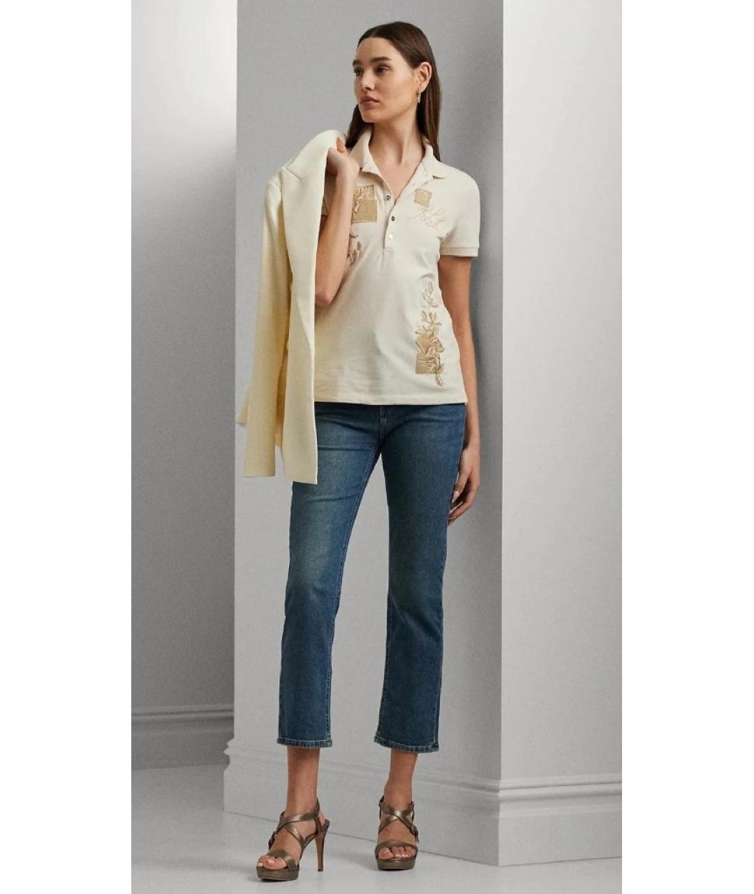 RALPH LAUREN Синие хлопко-эластановые прямые джинсы, фото 6