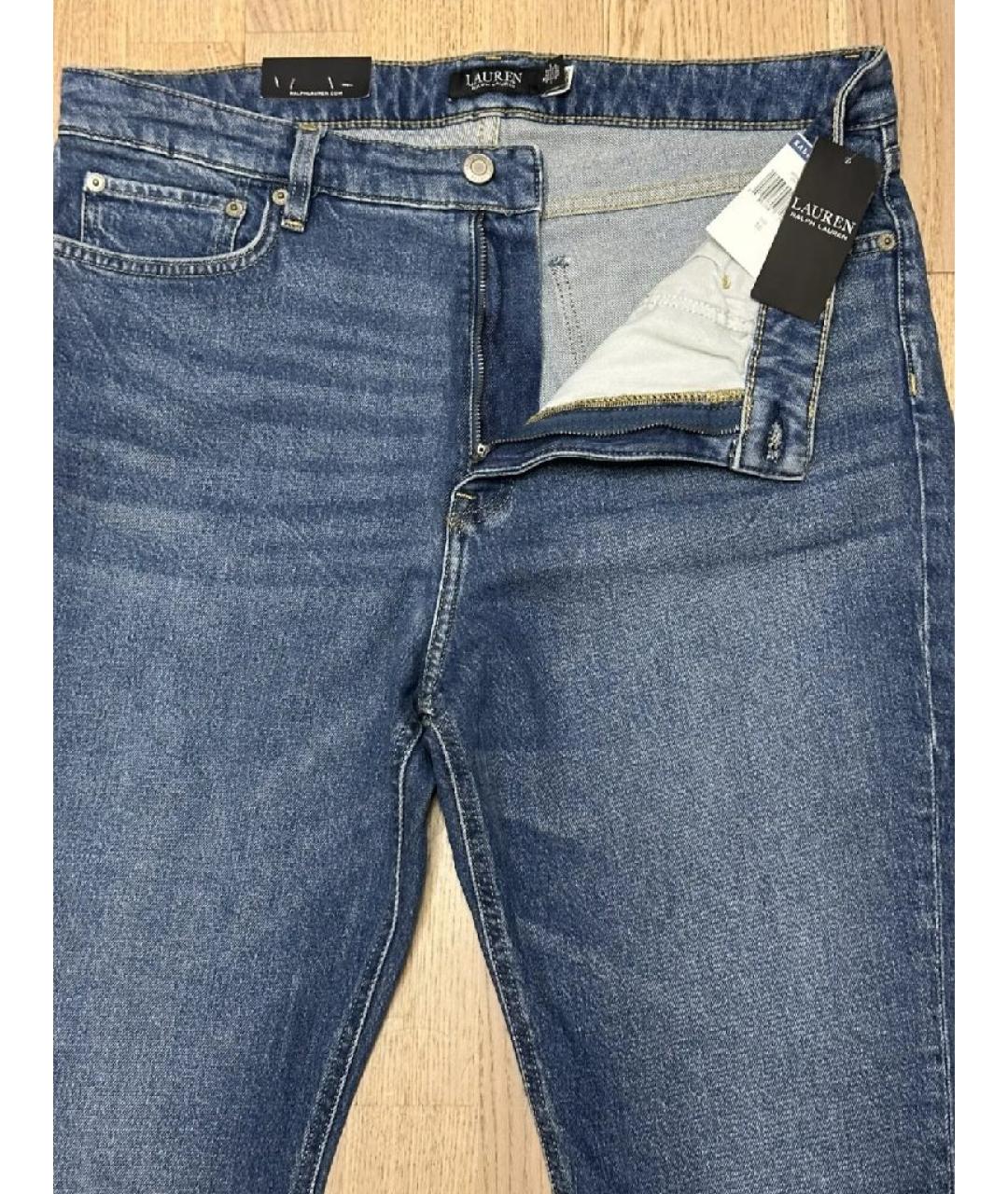 RALPH LAUREN Синие хлопко-эластановые прямые джинсы, фото 4