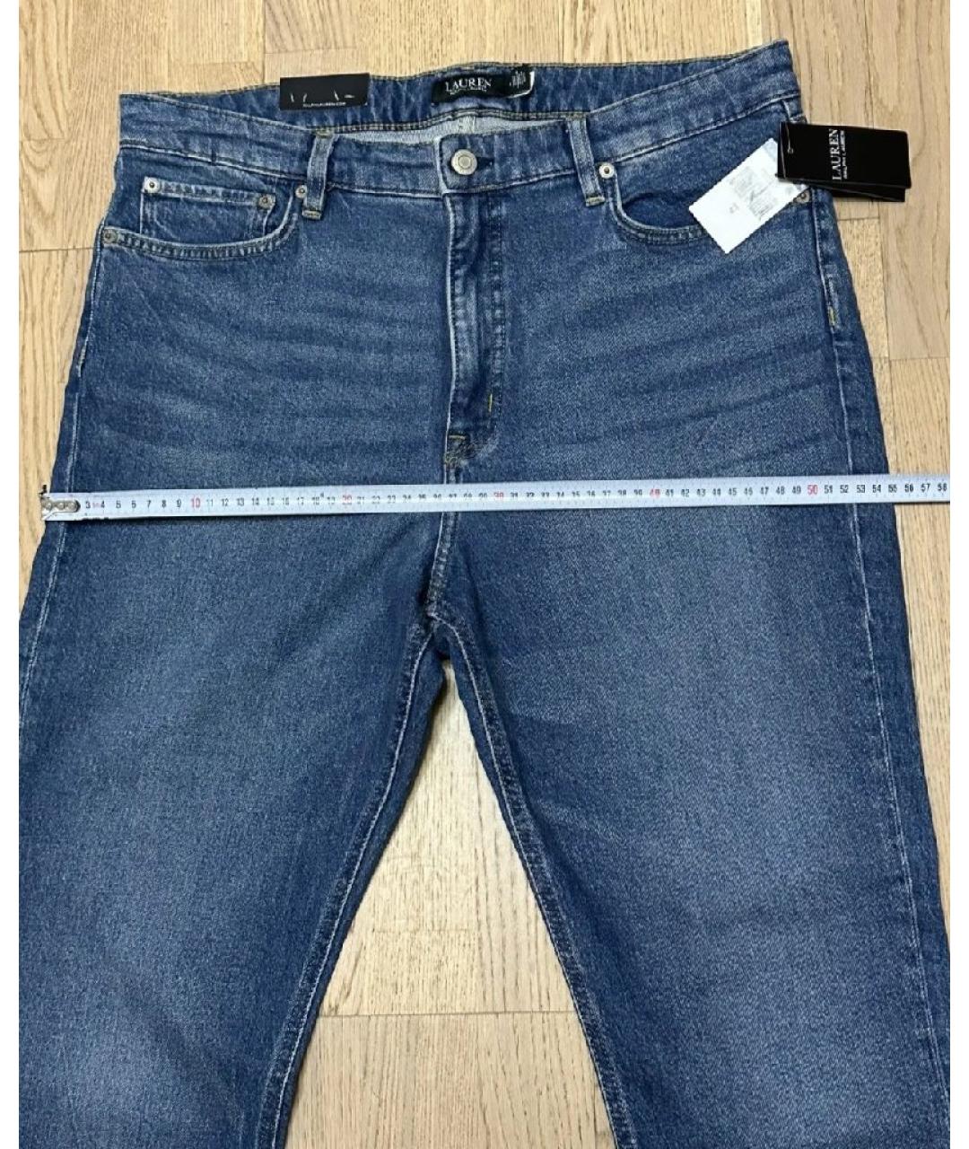 RALPH LAUREN Синие хлопко-эластановые прямые джинсы, фото 9