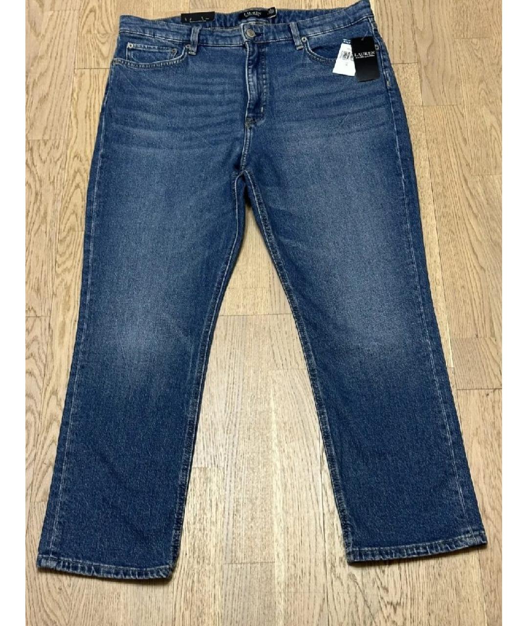 RALPH LAUREN Синие хлопко-эластановые прямые джинсы, фото 10