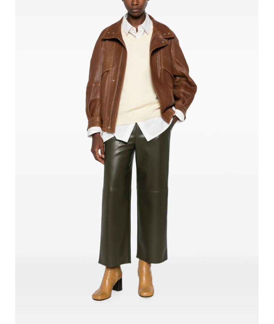MAX MARA Зеленые полиэстеровые брюки широкие, фото 2