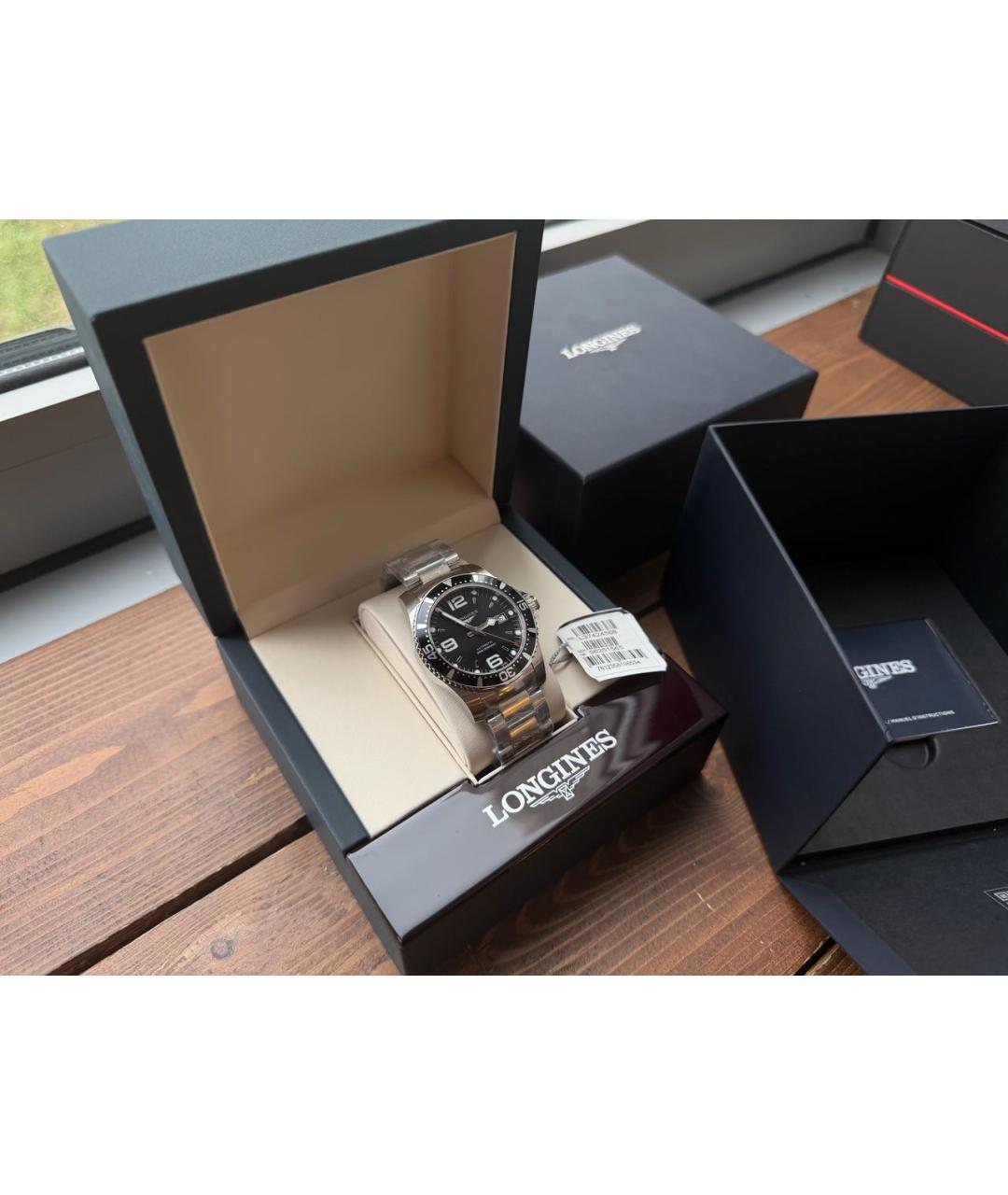 LONGINES Черные стальные часы, фото 4