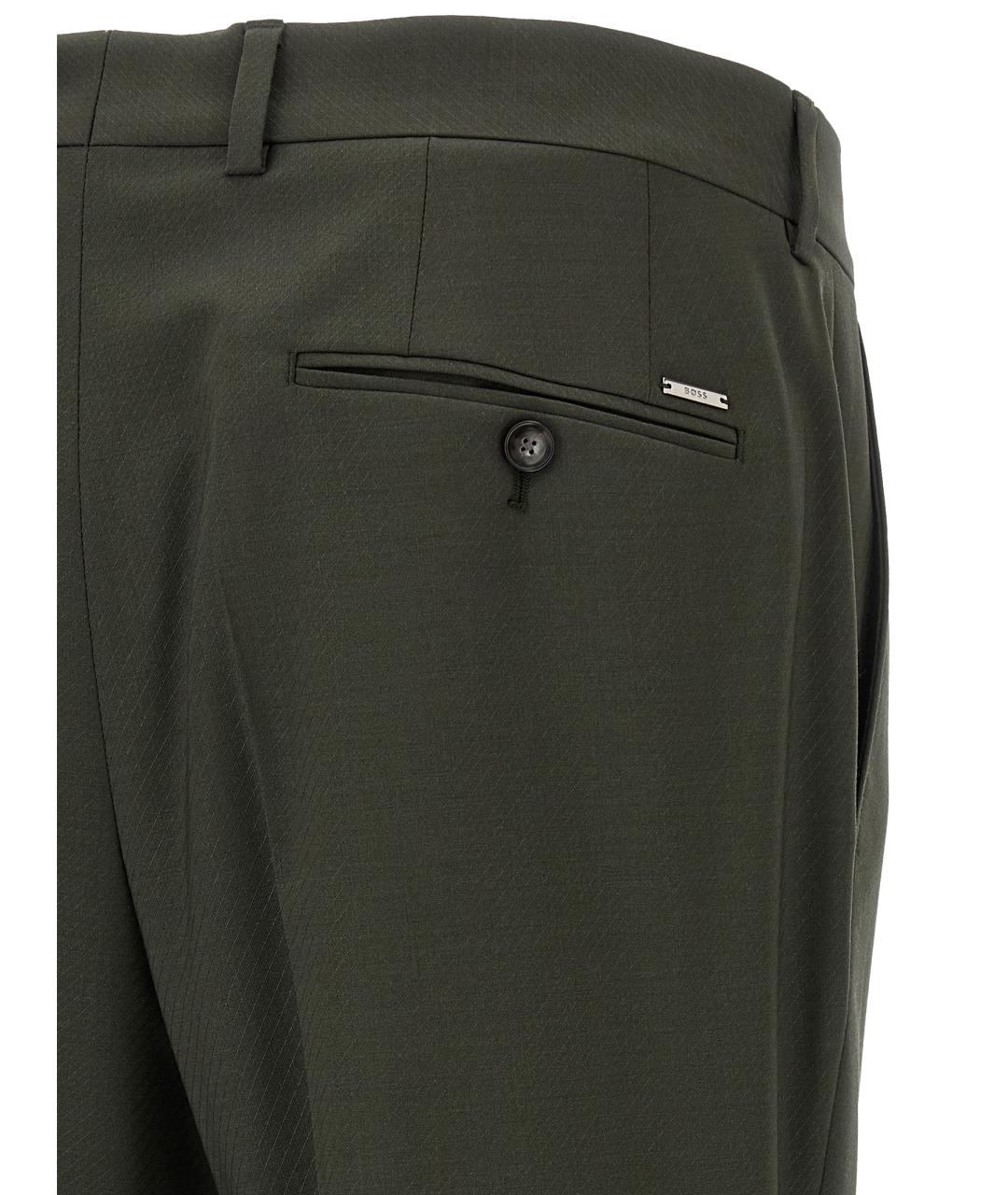 HUGO BOSS Зеленые шерстяные повседневные брюки, фото 4