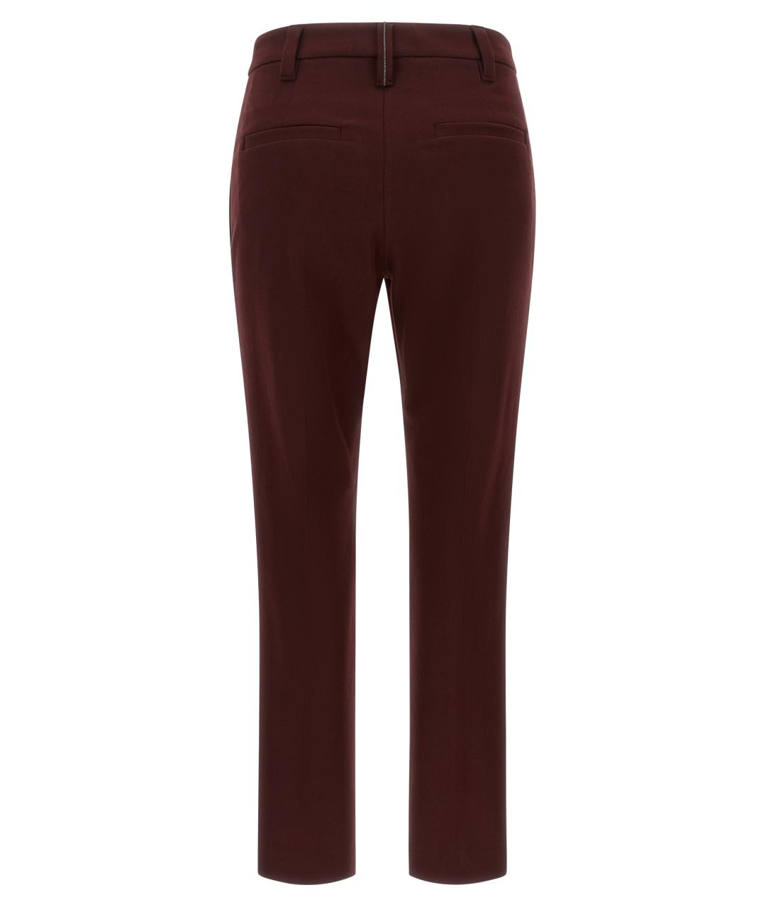 BRUNELLO CUCINELLI Бордовые хлопковые прямые брюки, фото 2