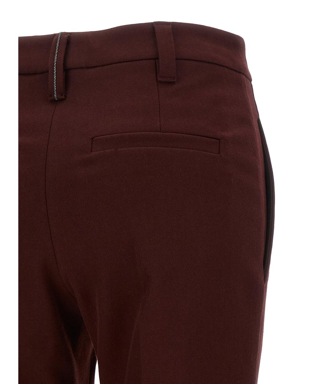 BRUNELLO CUCINELLI Бордовые хлопковые прямые брюки, фото 4