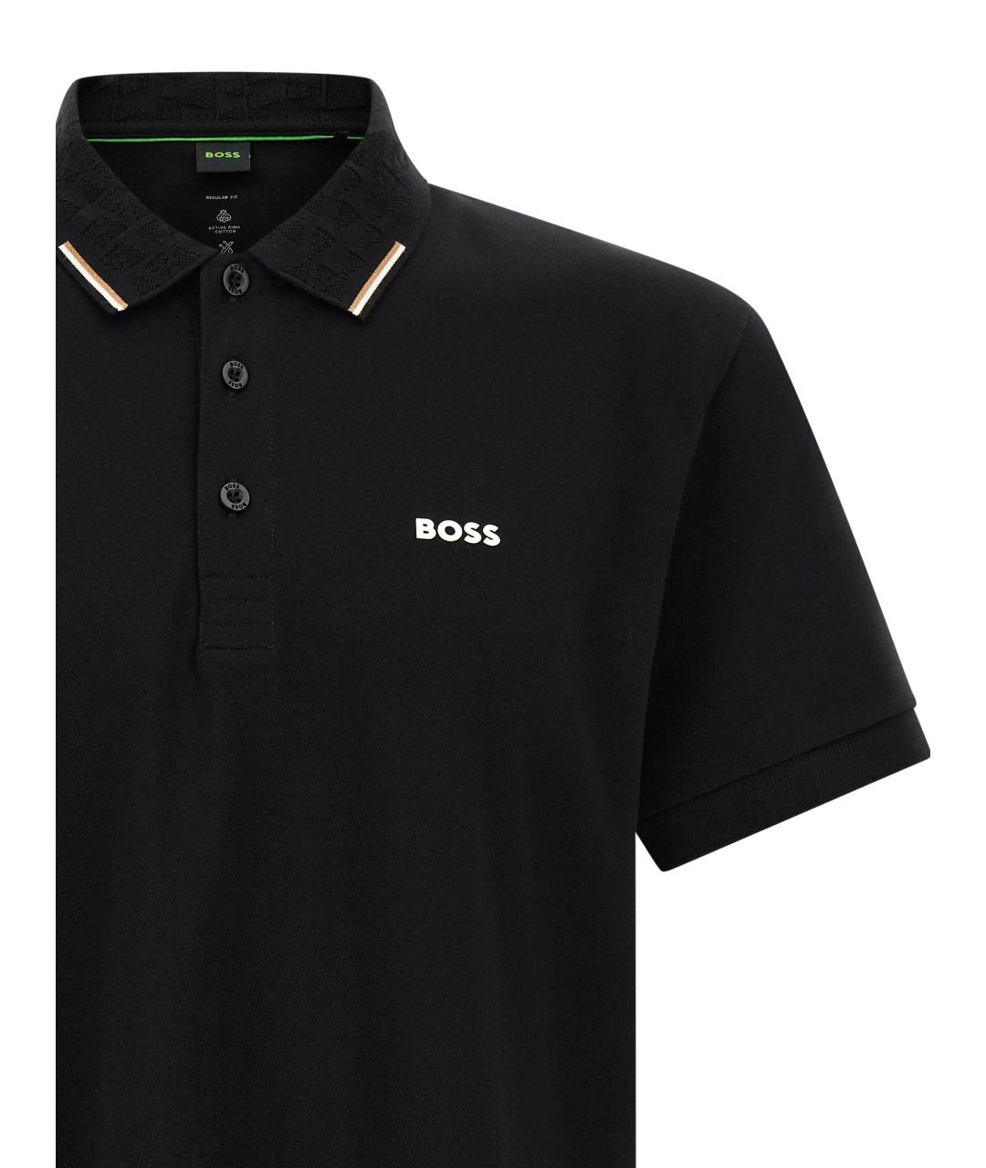 HUGO BOSS Черное хлопковое поло с коротким рукавом, фото 3