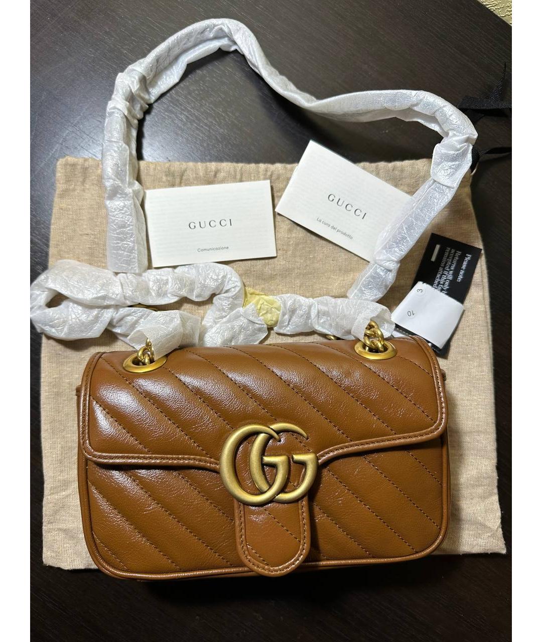 GUCCI Горчичная кожаная сумка через плечо, фото 2
