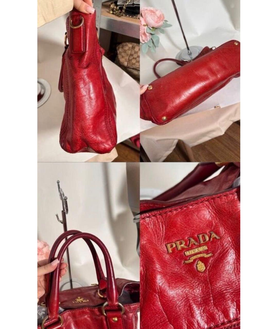 PRADA Красная кожаная сумка с короткими ручками, фото 2