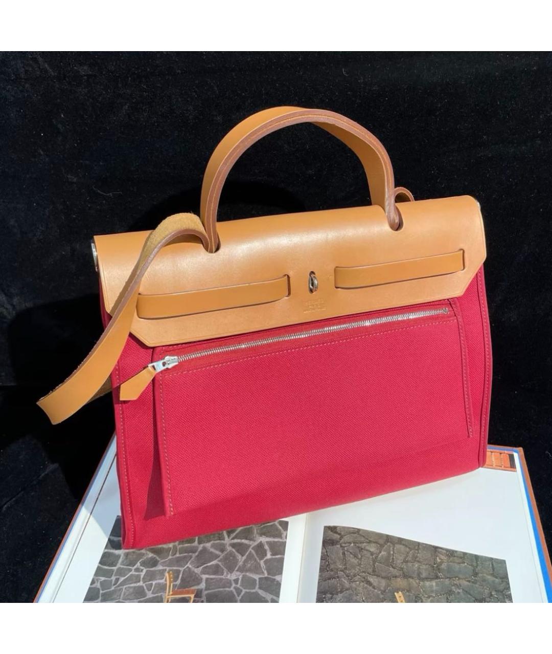 HERMES Красная тканевая сумка через плечо, фото 3