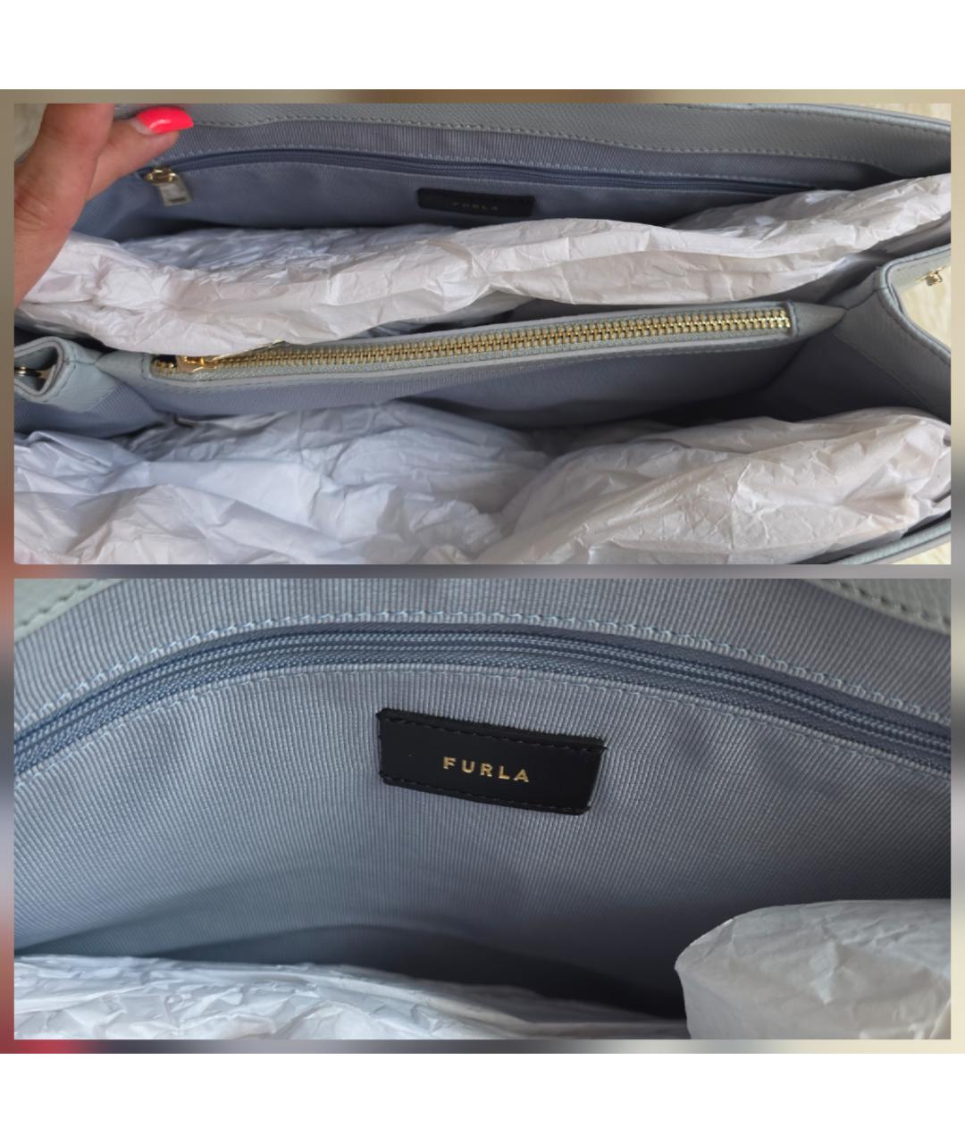 FURLA Голубая кожаная сумка тоут, фото 8