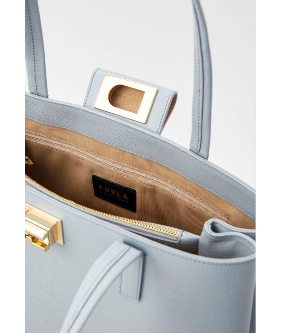 FURLA Голубая кожаная сумка тоут, фото 5