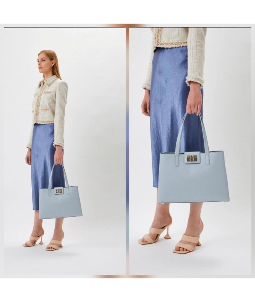 FURLA Голубая кожаная сумка тоут, фото 2