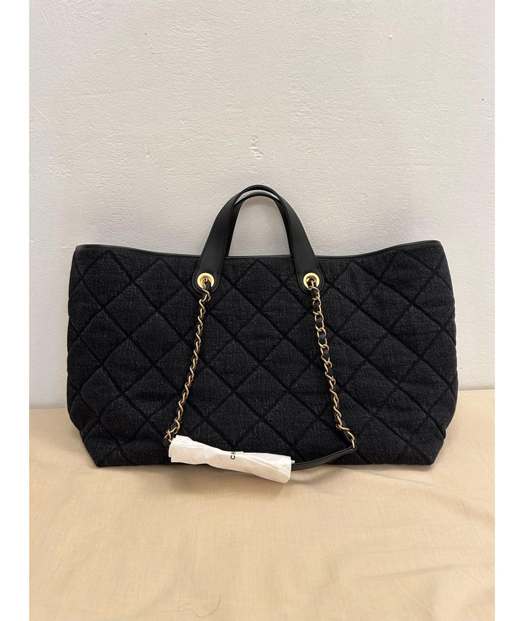 CHANEL Черная деним сумка тоут, фото 3