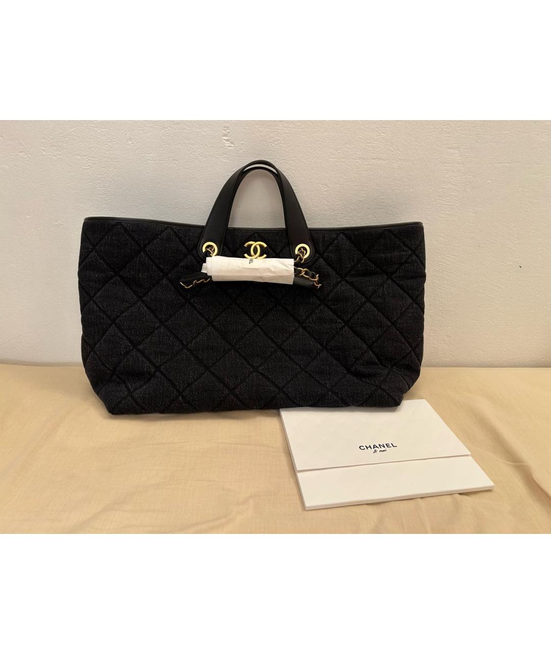 CHANEL Черная деним сумка тоут, фото 7