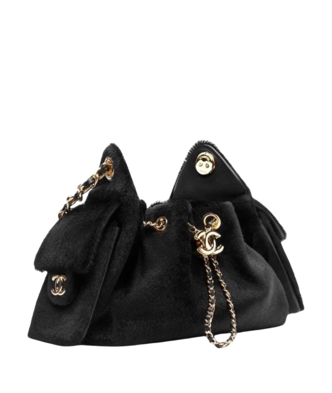 CHANEL Черная меховая сумка через плечо, фото 1