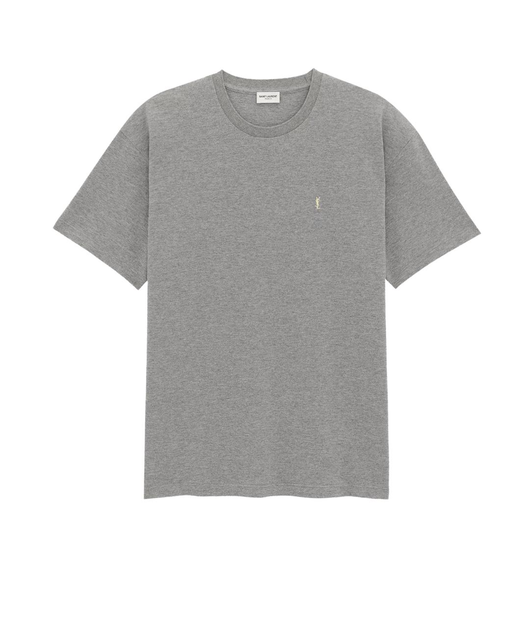 SAINT LAURENT Серая хлопко-полиэстеровая футболка, фото 1
