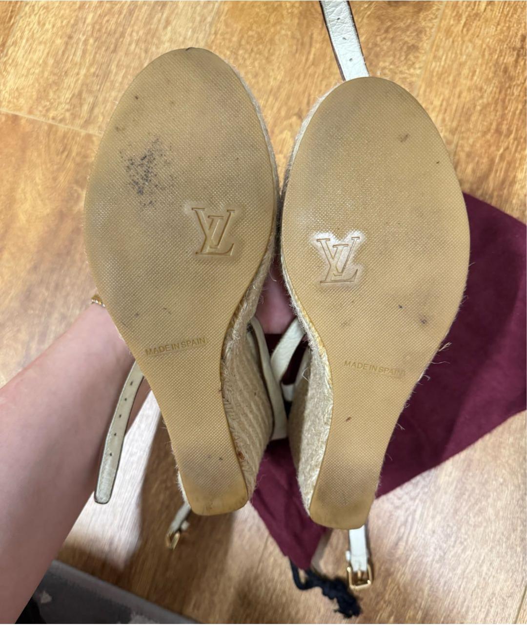 LOUIS VUITTON Белые кожаные босоножки, фото 4