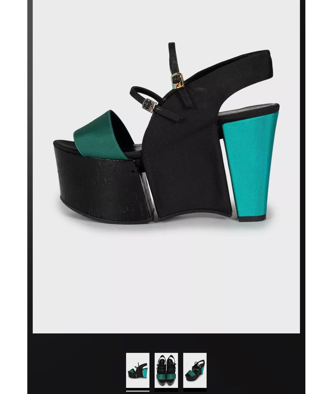 FENDI Синие текстильные босоножки, фото 6