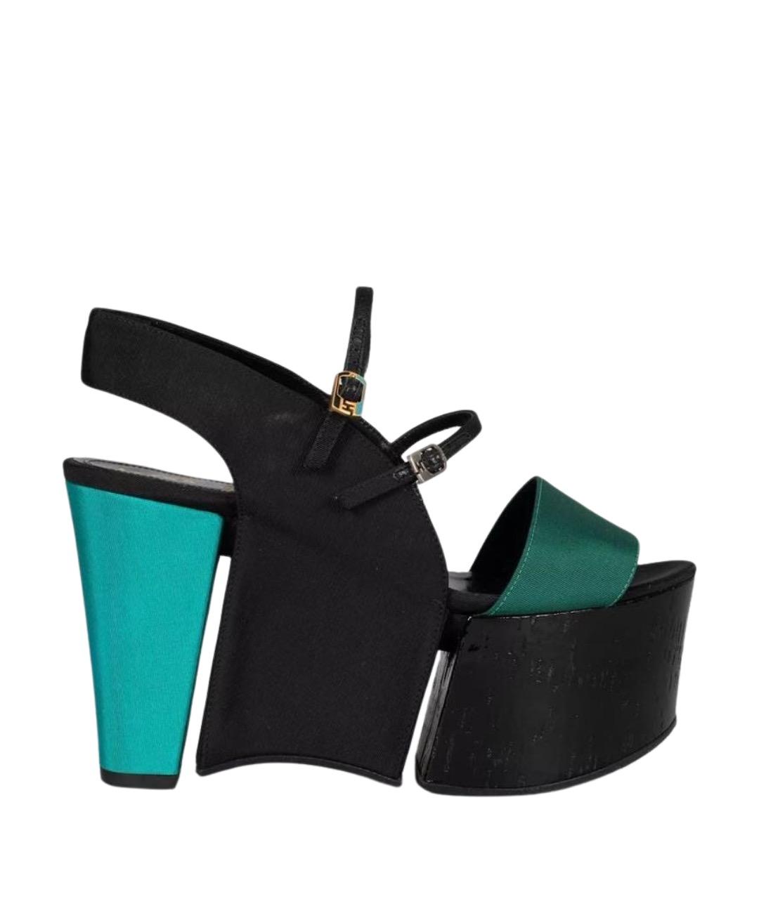 FENDI Синие текстильные босоножки, фото 1