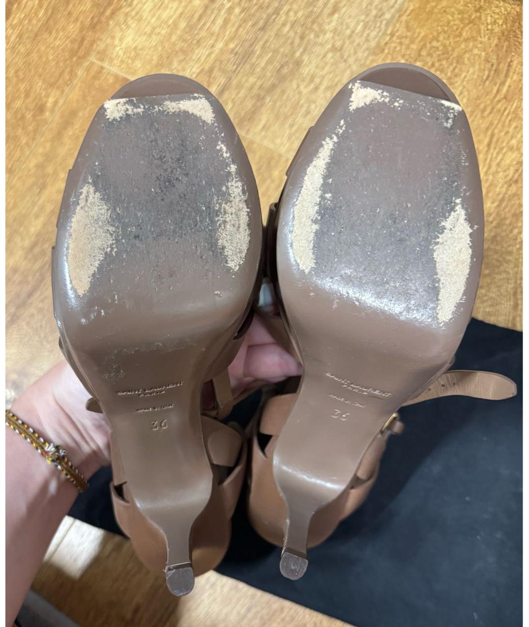 SAINT LAURENT Коричневые кожаные босоножки, фото 3