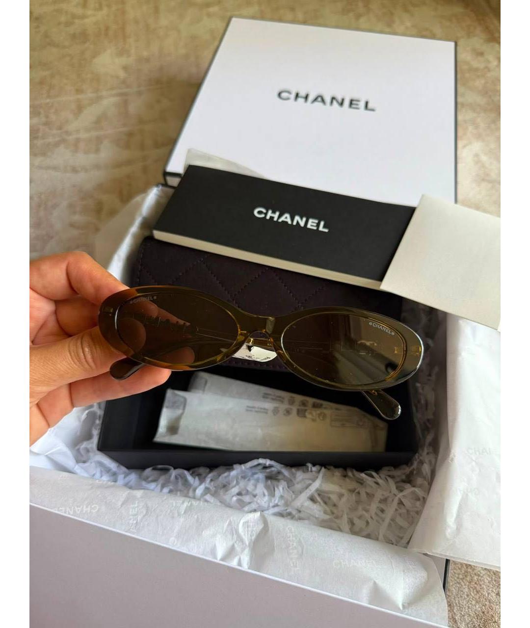 CHANEL Хаки пластиковые солнцезащитные очки, фото 3
