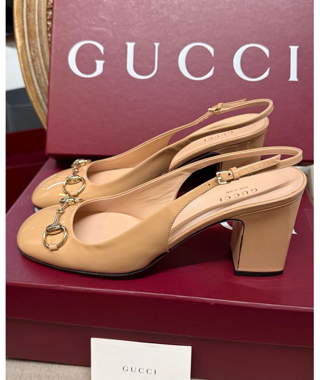 GUCCI Бежевые туфли из лакированной кожи, фото 3