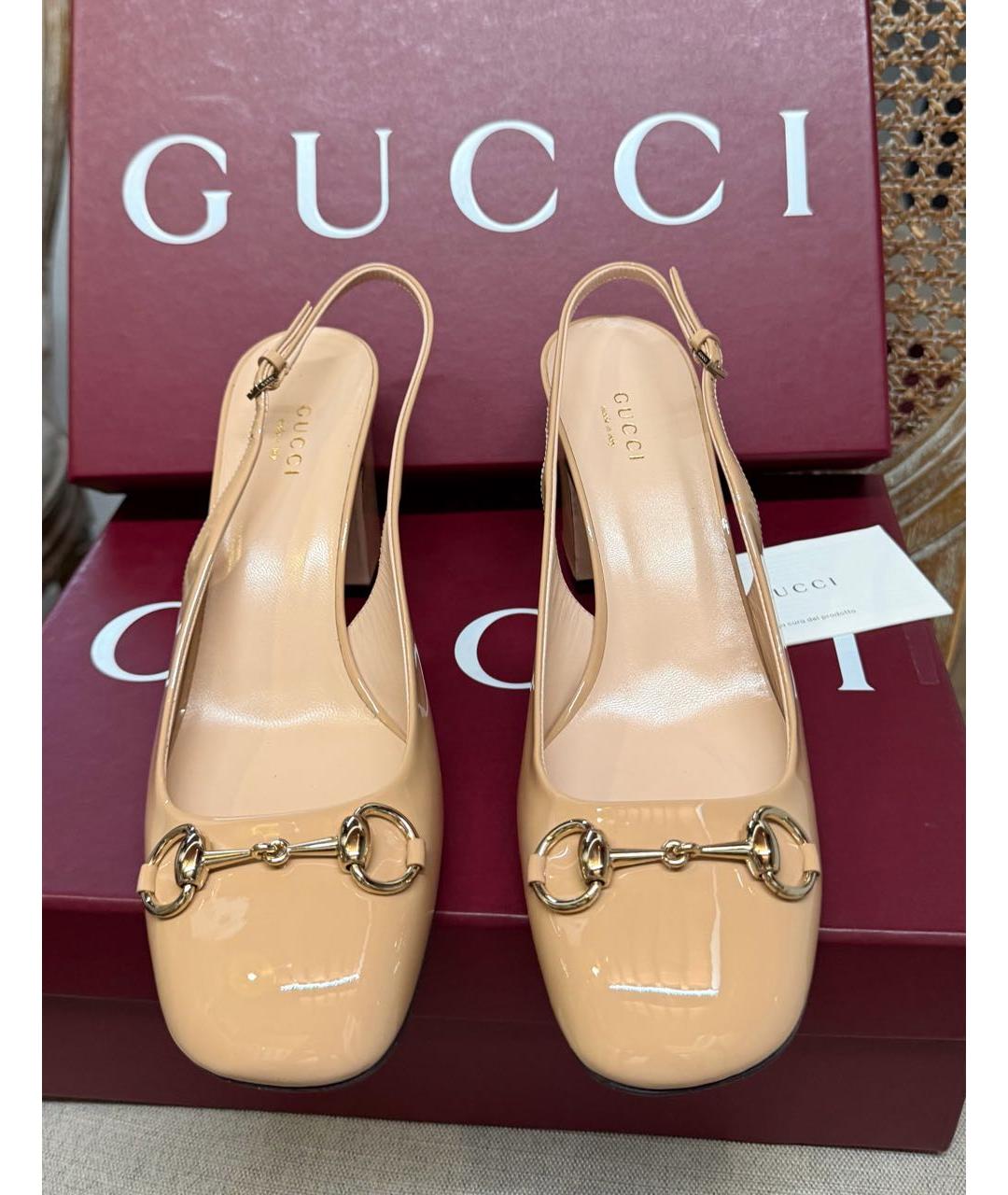 GUCCI Бежевые туфли из лакированной кожи, фото 4