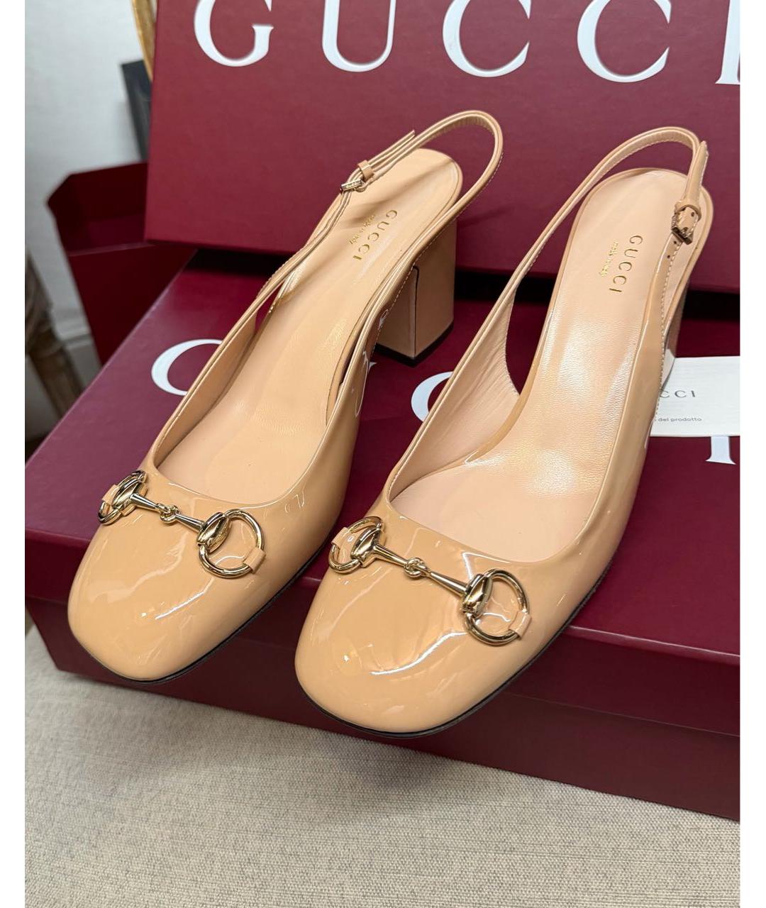 GUCCI Бежевые туфли из лакированной кожи, фото 5