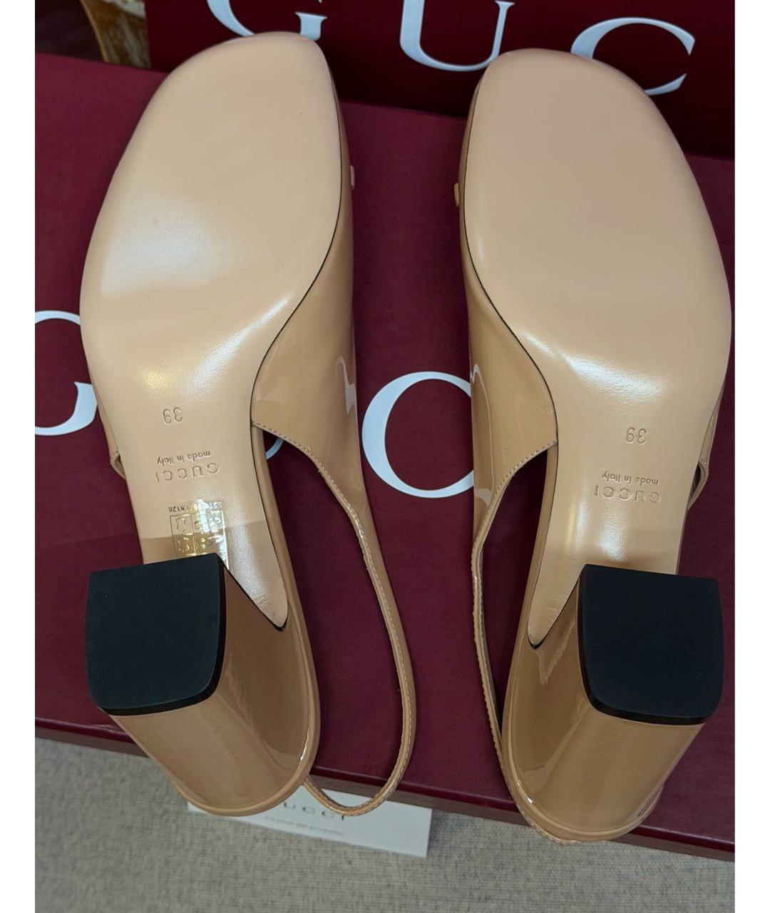 GUCCI Бежевые туфли из лакированной кожи, фото 7